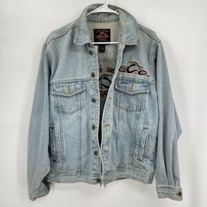Orange County Choppers Medium Denim Jacket Mens Light Wash Embroidered Biker‎